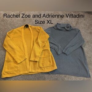 Yellow Cardigan  by RACHEL ZOE and Gray Turtleneck Sweater BY ADRIENNE - Size XL